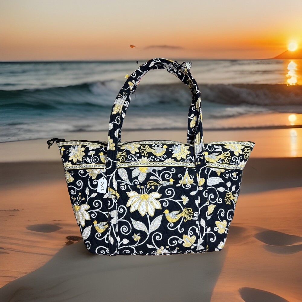 VERA BRADLEY (2008) Retired Yellow Bird Pattern Shoulder Tote Weekend Travel Bag